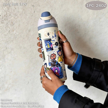 Insulated Stainless Steel Water Bottle, Vacuum Flasks, Thermal Flask, Drinkware Stylish Flasks, 24Oz-40Oz, Dual Layer, Straw Design, Ideal for Sports, Travel, Office, Gifts